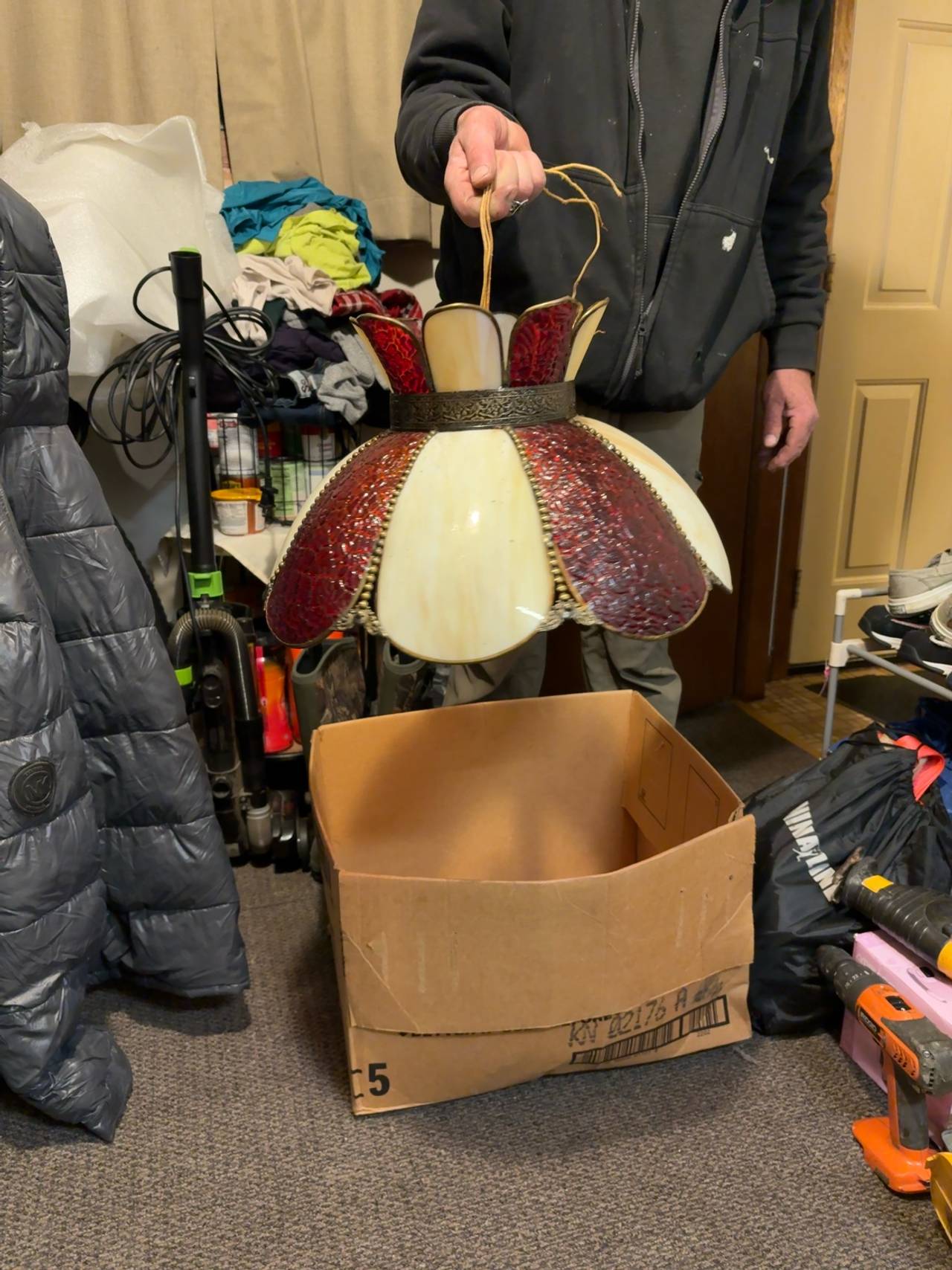 Vintage Stained Glass Hanging Lamp – Caramel Brown
