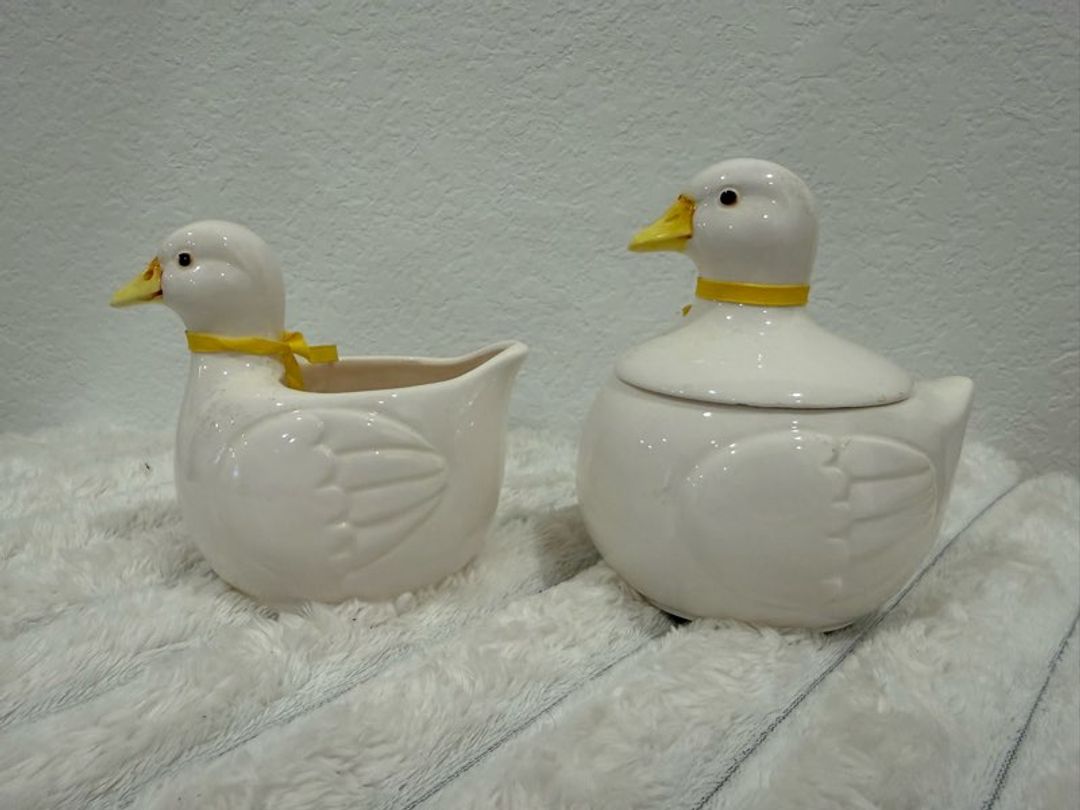 Ceramic Duck Creamer and Sugar Bowl Set