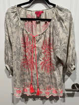 Flamenco gray Floral Embroidered Peasant Blouse with pink accents women’s size M - Image 1
