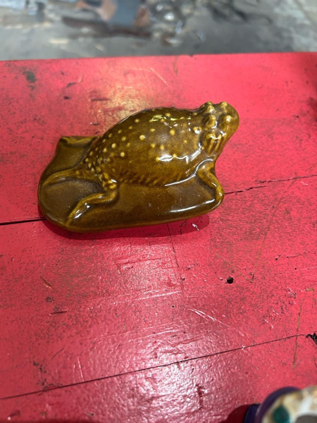 House of Webster Vintage Horned Toad Frog Figurine Green Brown