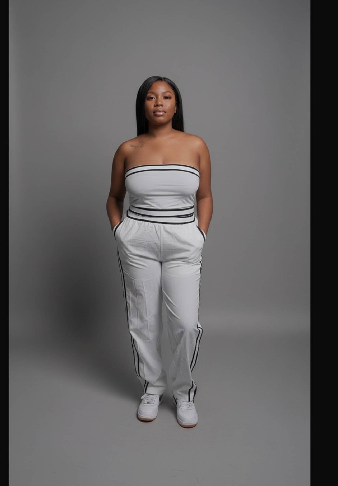 Women's White Striped Two-Piece Set