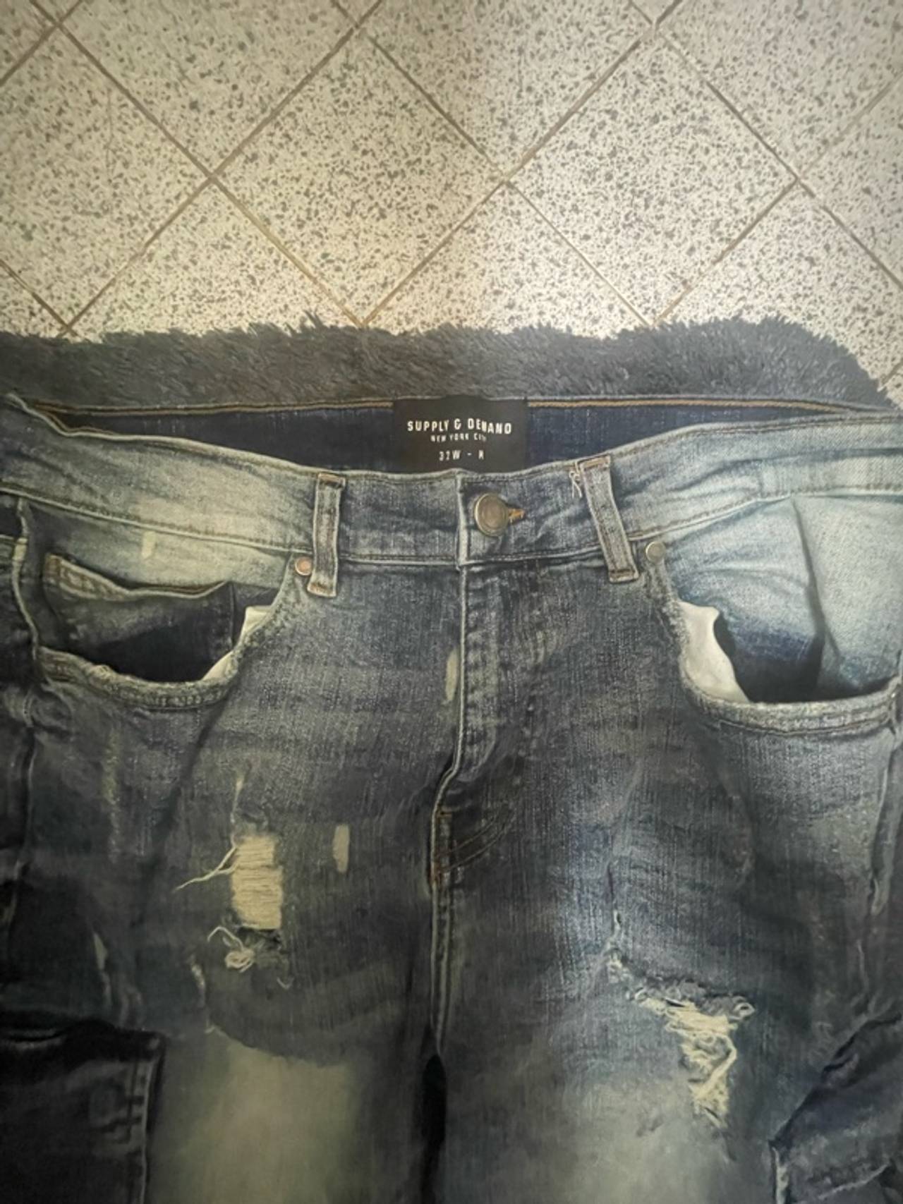 Supply & Demand 32W M Slim Tapered Distressed Blue Jeans 