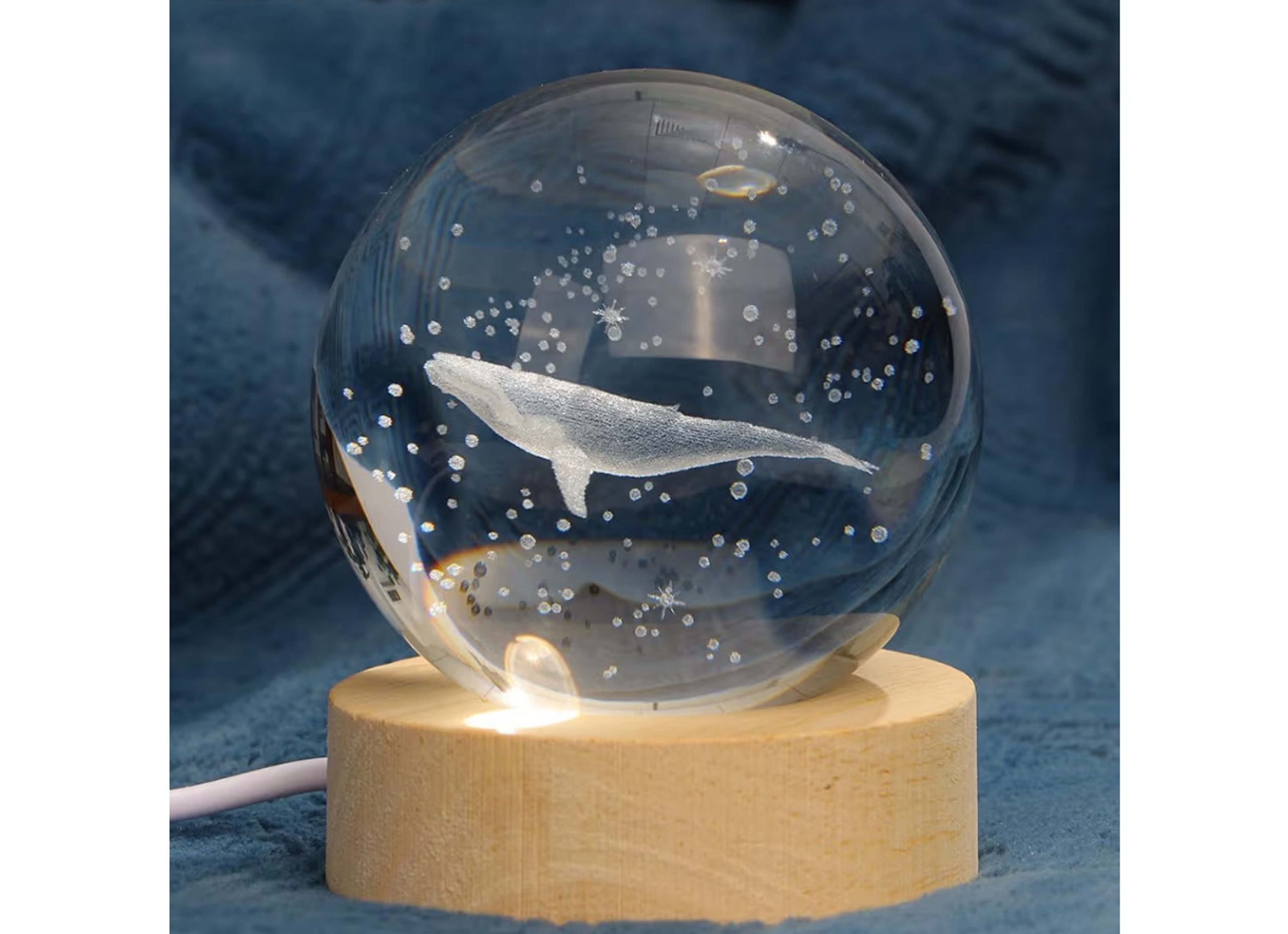 3D Crystal Ball Night Lamp, USB Table Colorful LED Wooden Base Crystal Ball - Image 2