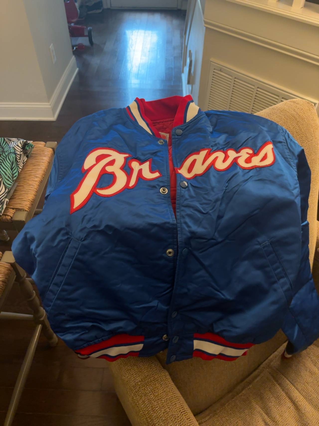 Starter Atlanta Braves Satin Bomber Jacket Blue