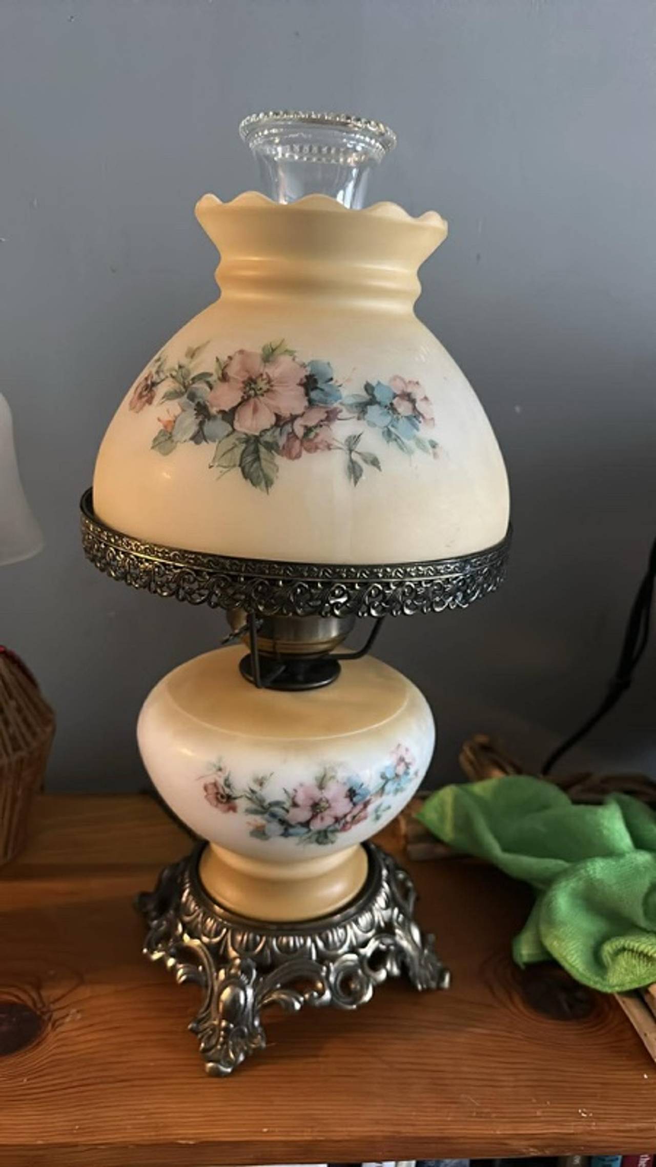 GWTW Milk Glass Hurricane Lamp Vintage Floral
