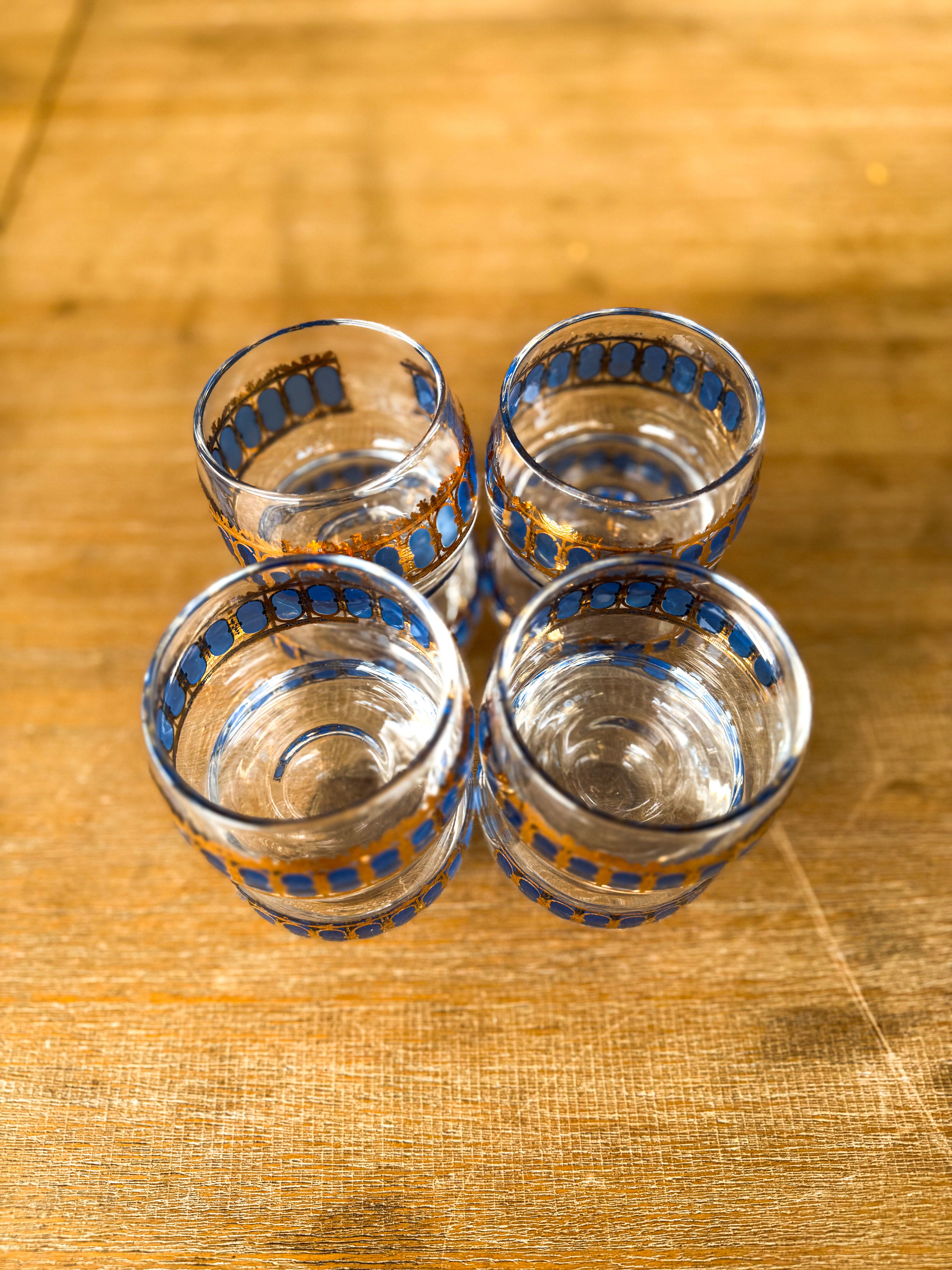 Culver Azure Scroll 22K Gold and Blue Roly Poly Glasses - Image 6