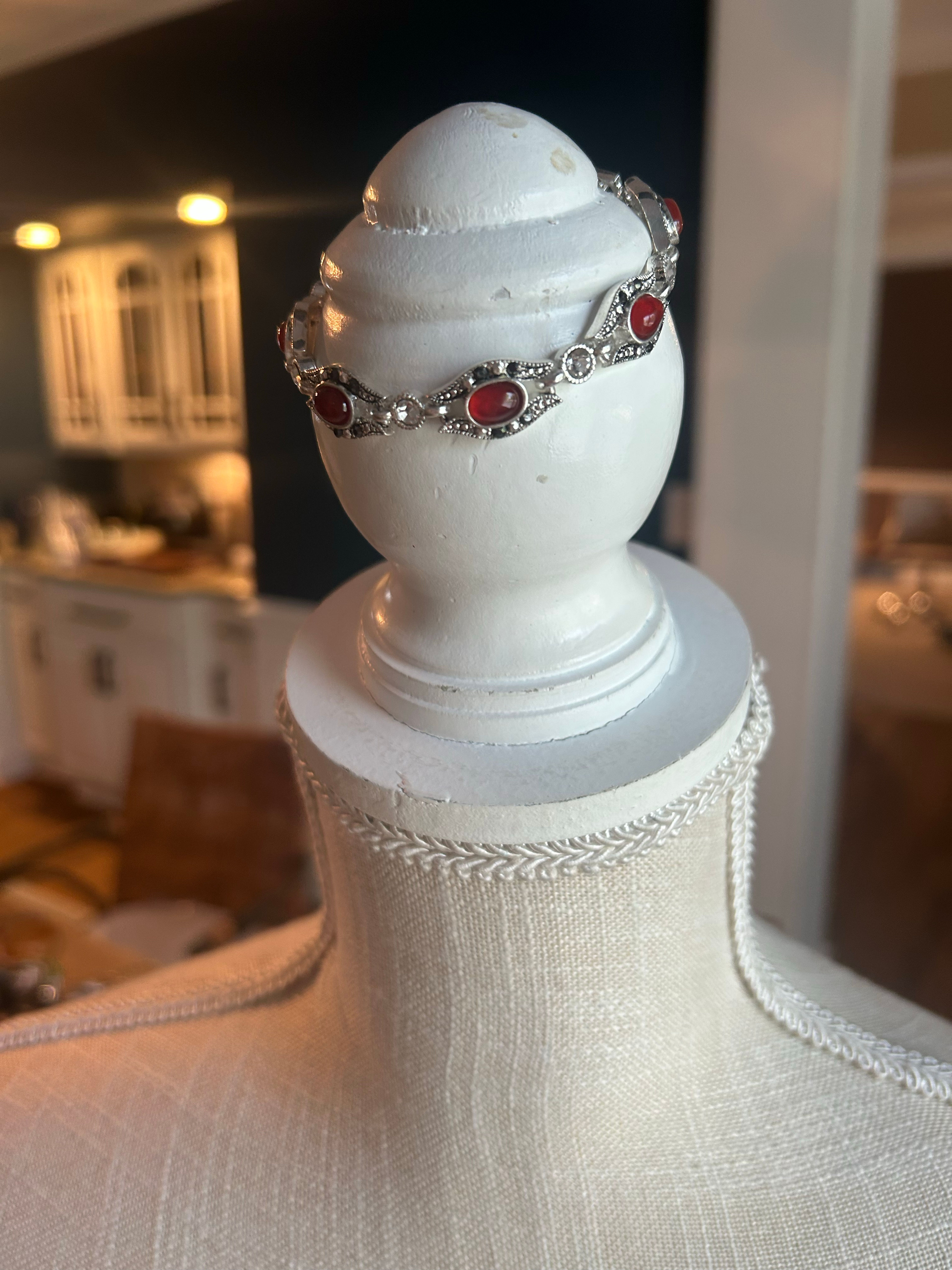 Vintage Silver and Red Stone Bracelet