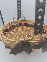 Wicker Basket with Celestial Metal Handle and Holly Accents - Image 1