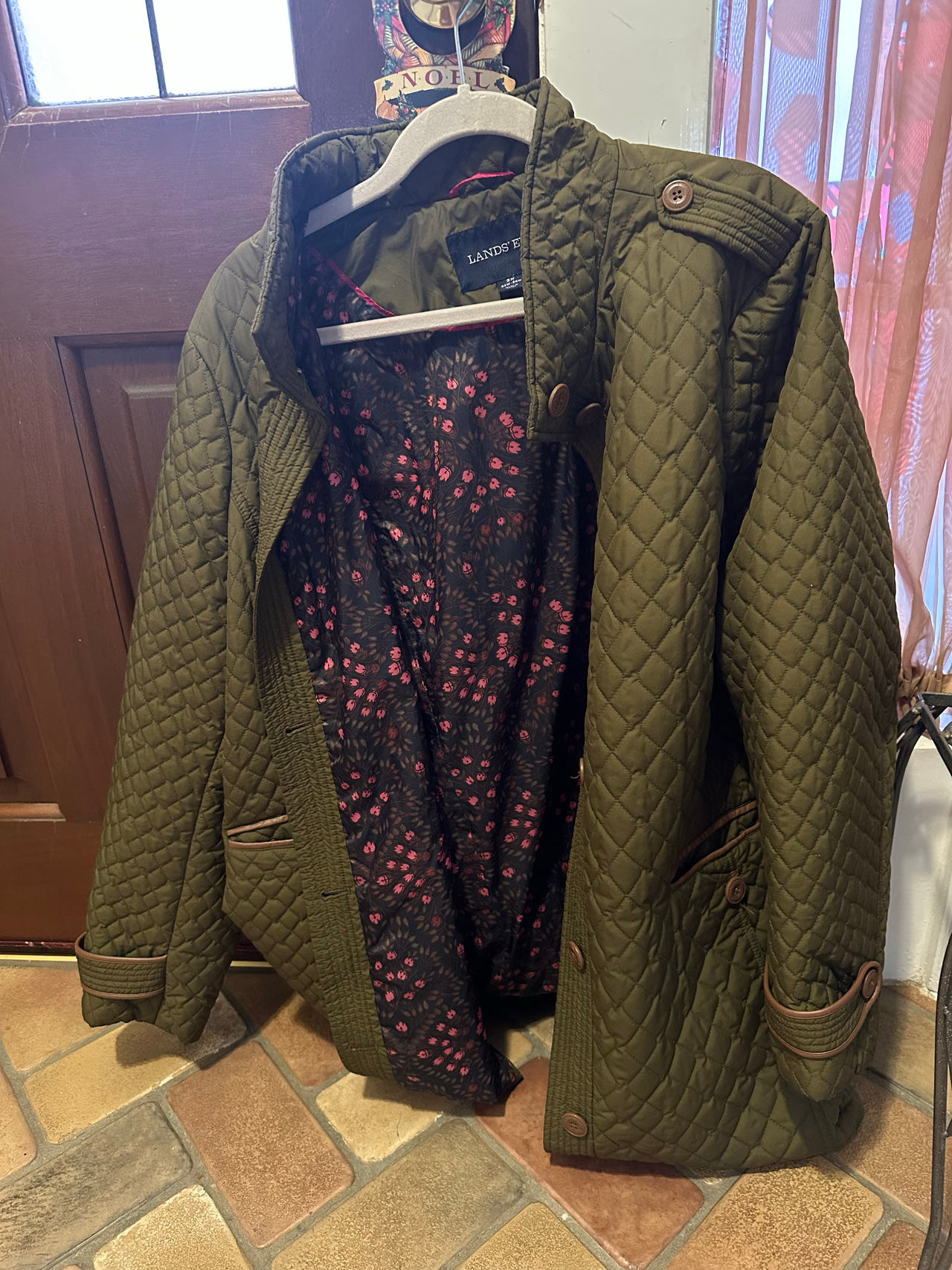 Lands' End Women's Quilted Barn Jacket with Floral Lining