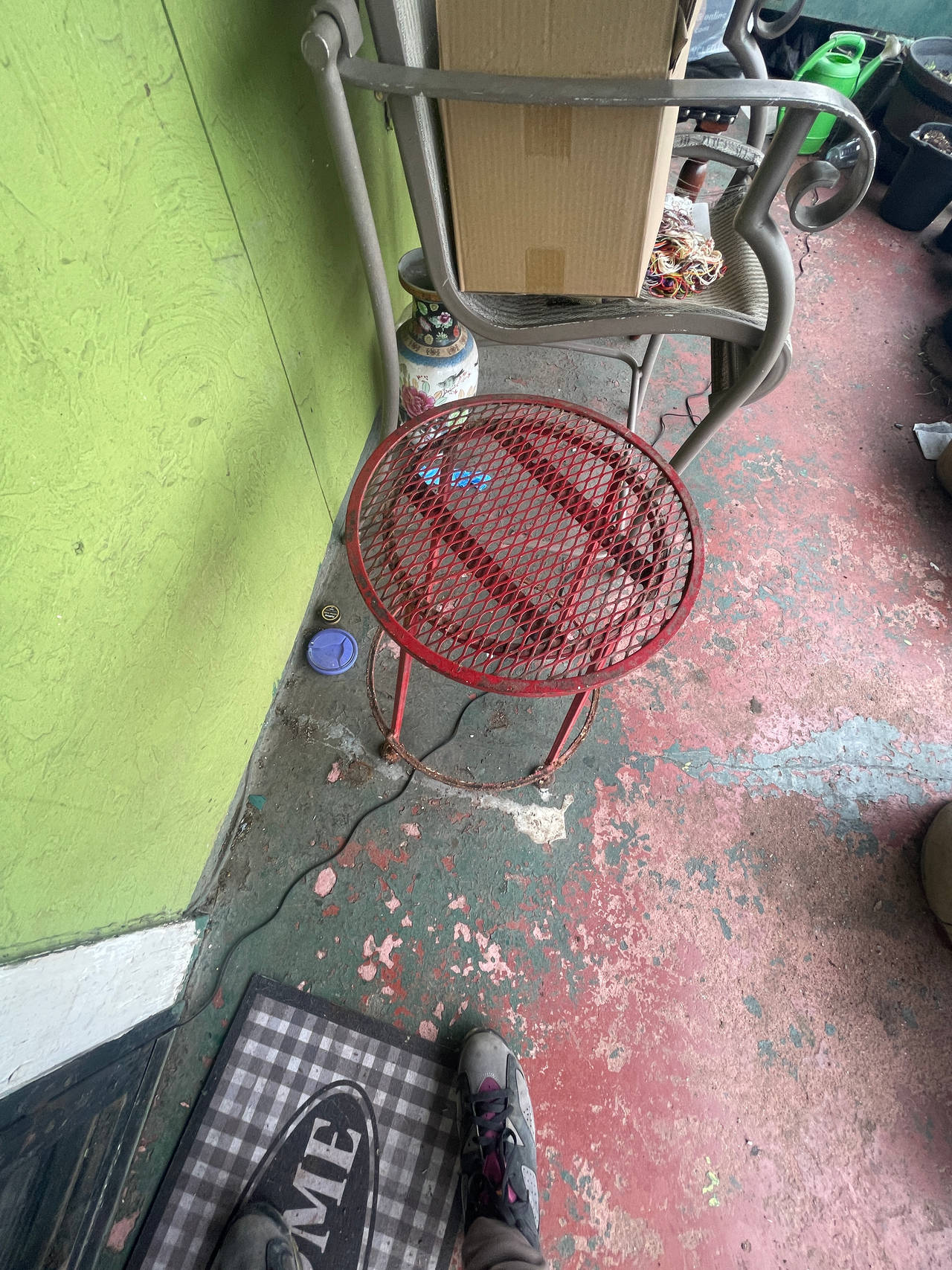 Vintage Red Mesh Metal Side Table