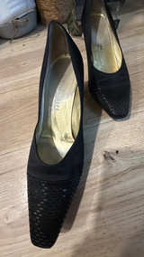 St. John Black Satin Pump with Sequin Trim - Image 2