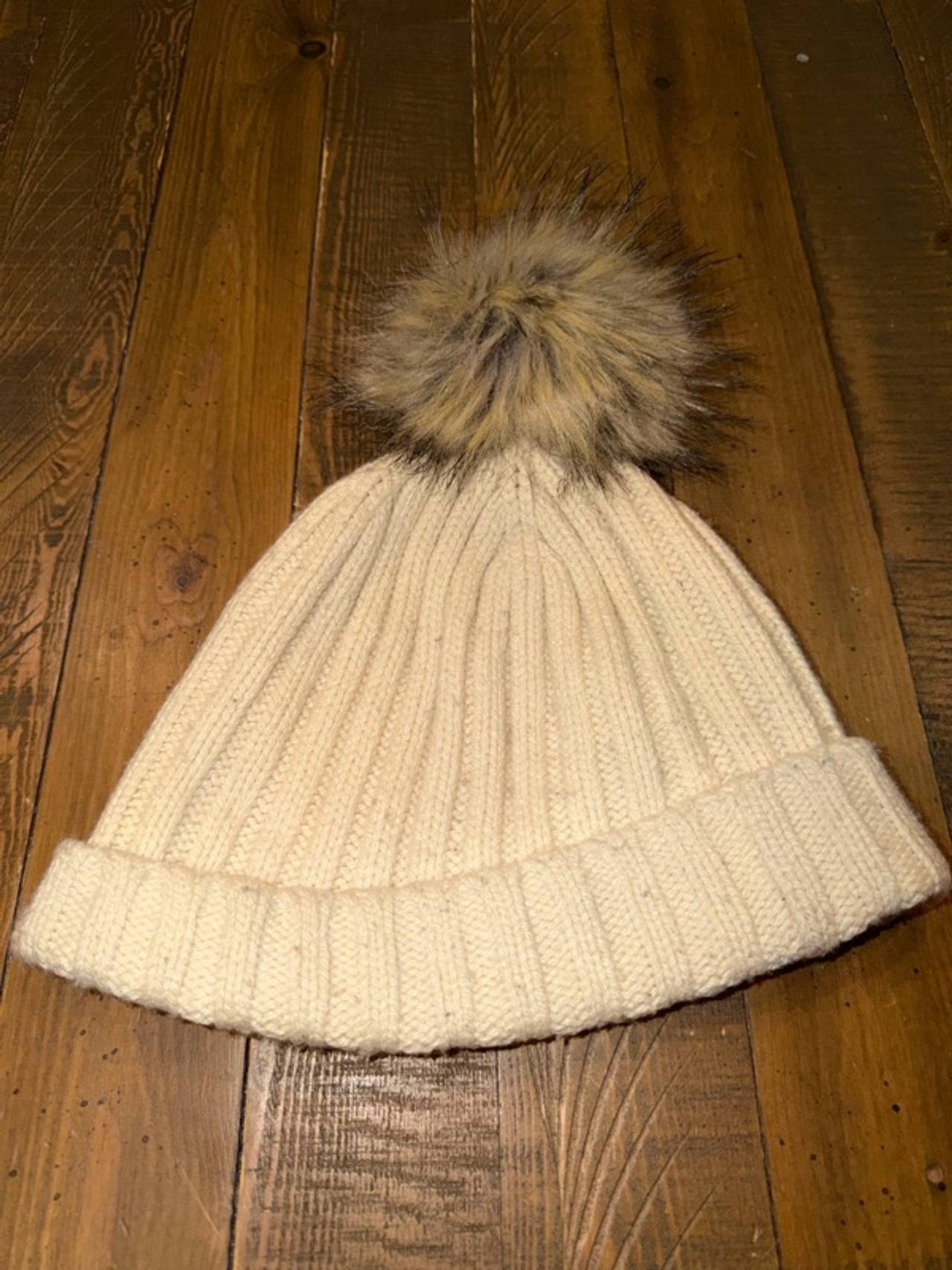 J. Crew Cream Pom Pom Beanie Hat 