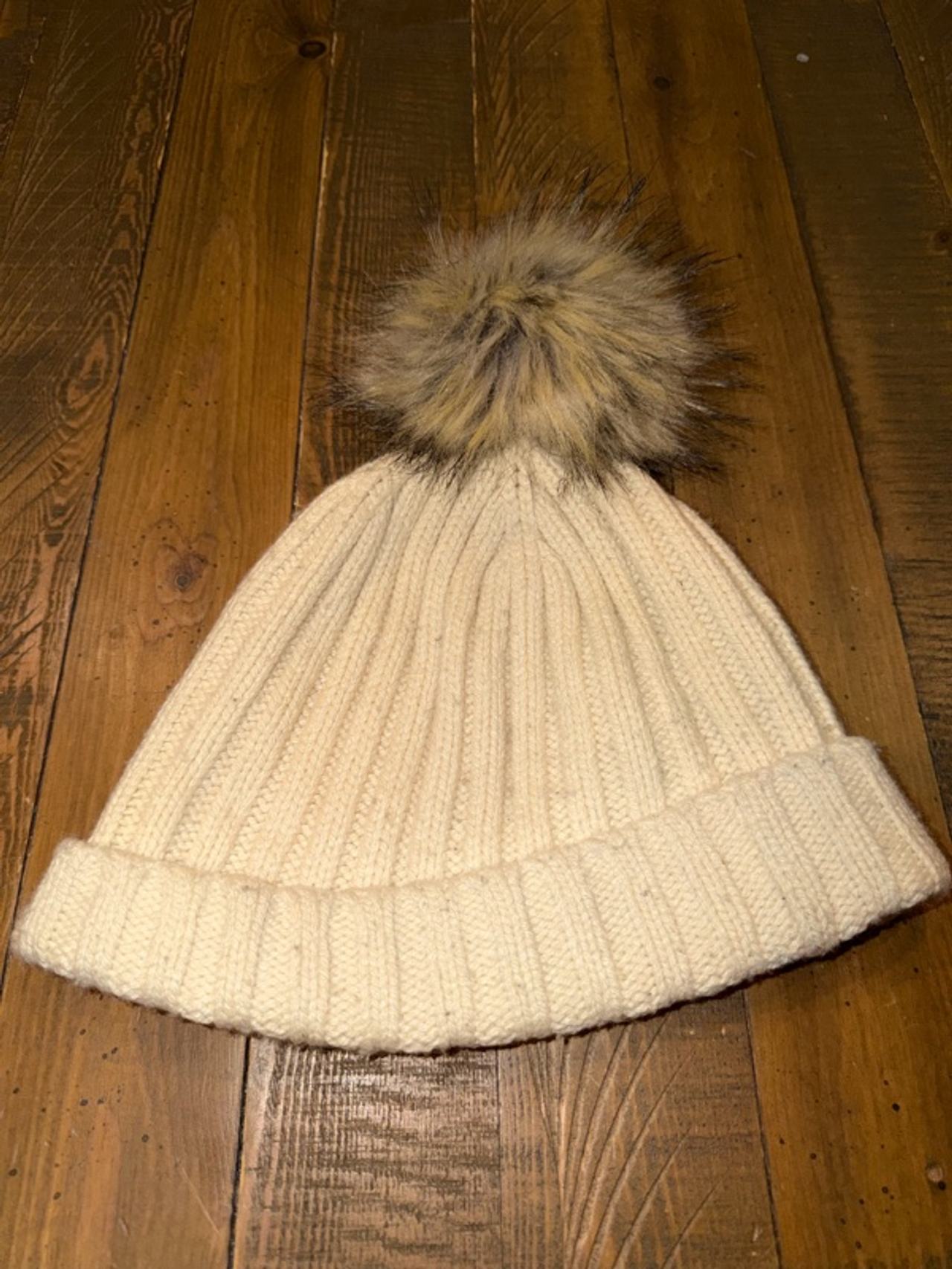 J. Crew Cream Pom Pom Beanie Hat 