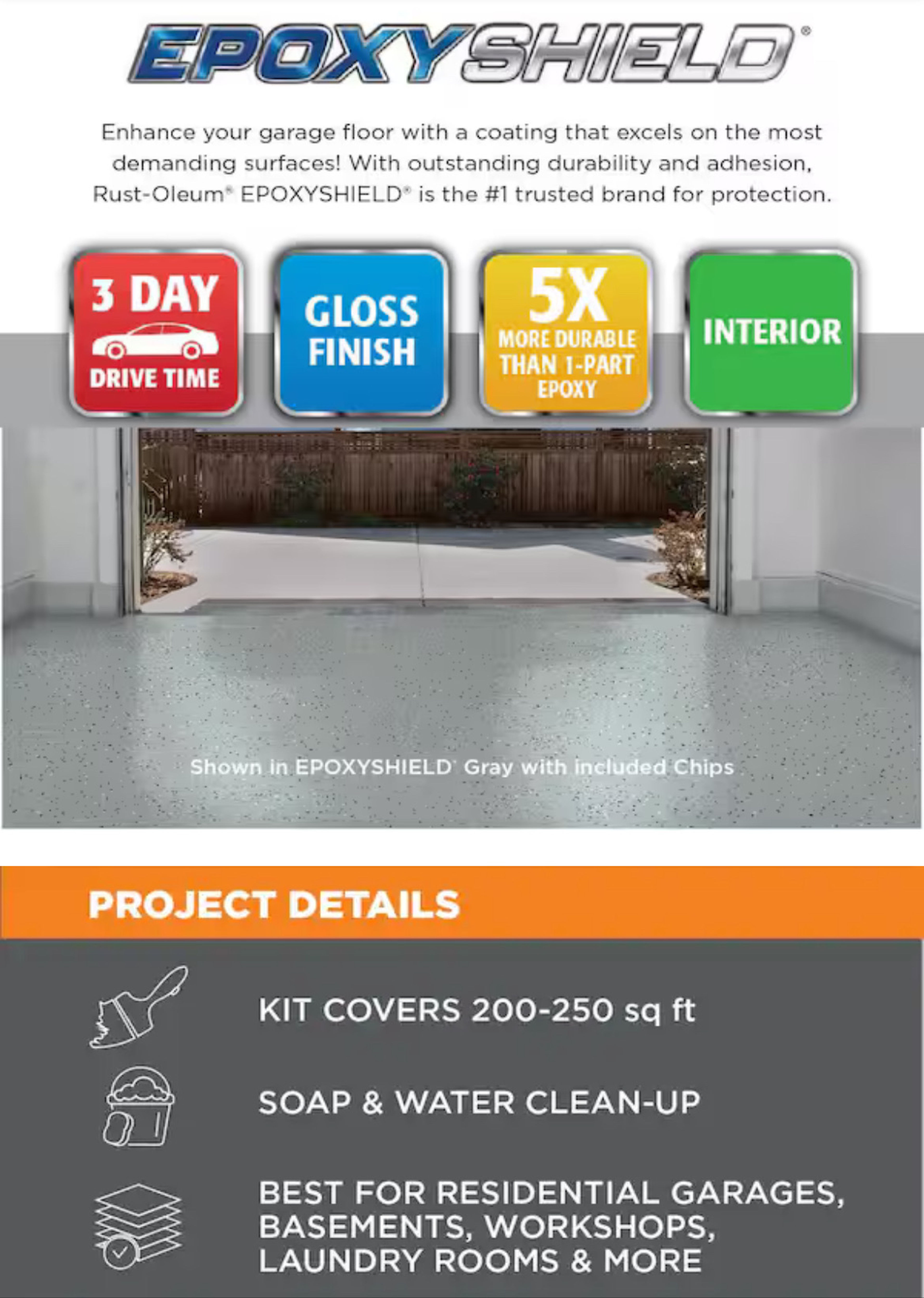 Rust-Oleum EpoxyShield 90 oz. Clear High-Gloss 2-Part Epoxy Interior Low VOC Premium Concrete Garage Floor Paint Top Coat Kit - Image 4