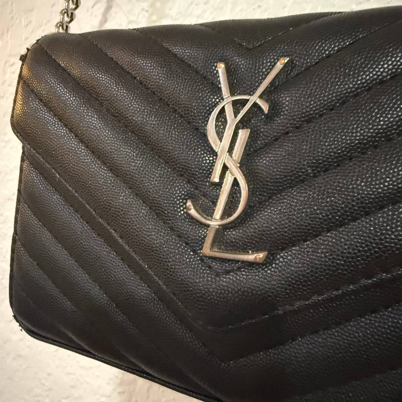 Saint Laurent Cassandre Matelassé Chain Wallet in Grain de Poudre Embossed Leather