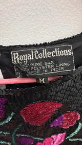 Royal Collections Vintage Sequin Floral Silk Blouse - Image 3