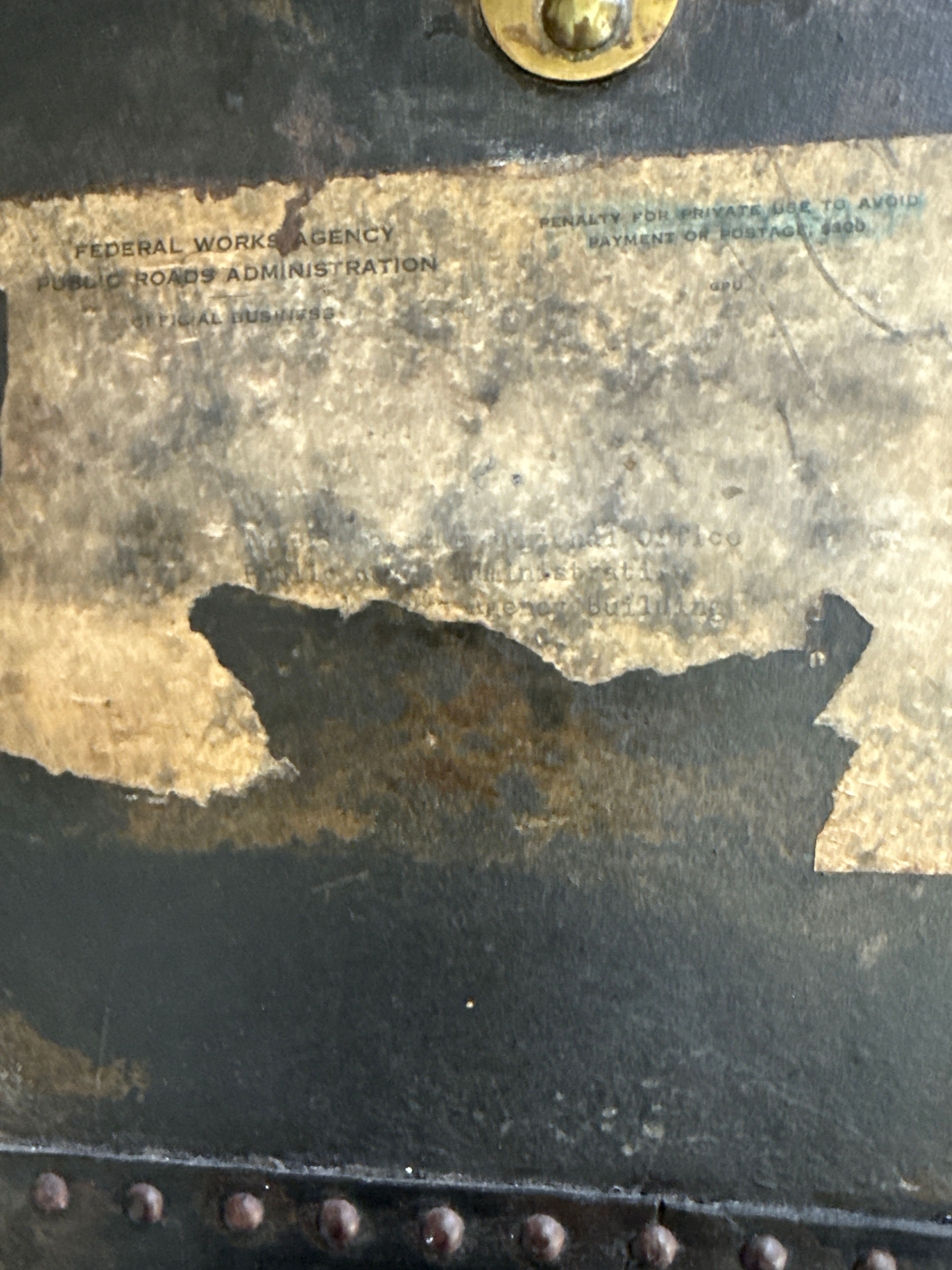 Antique USDA Office of Public Roads Field Trunk Brass Leather Federal Works WWII - Image 2