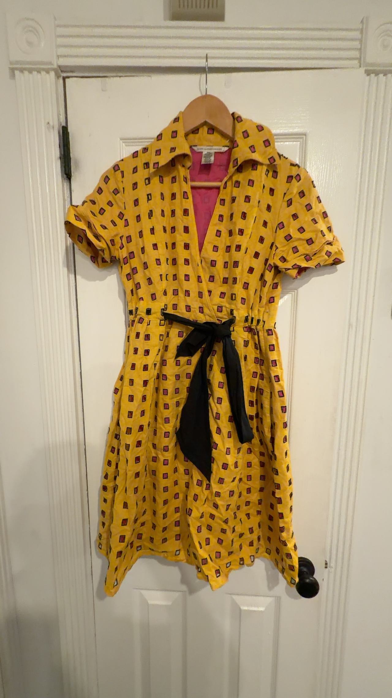 Diane von Furstenberg Bundette Linen Dress Yellow Pink size 8