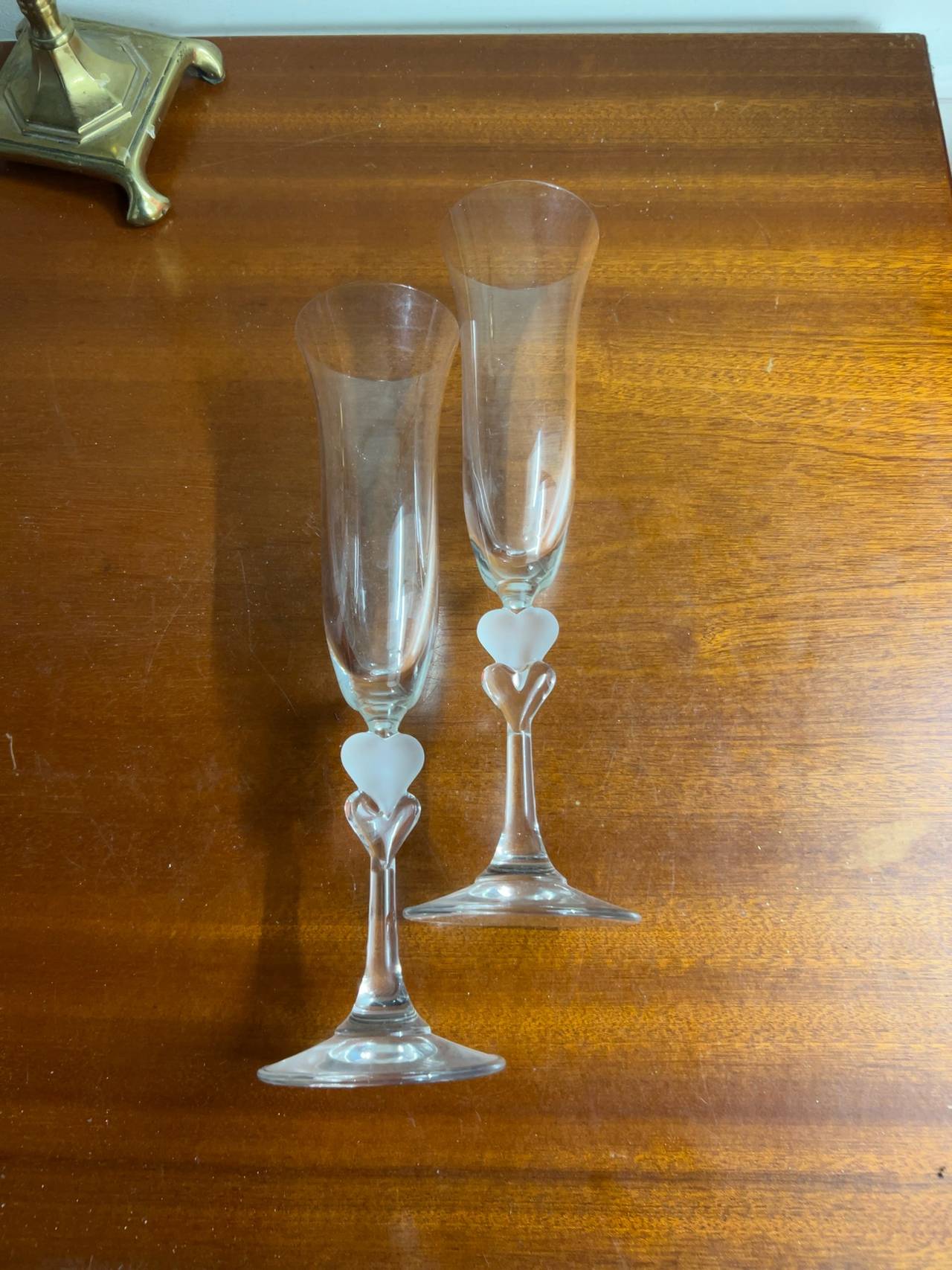 Gorham Amore Champagne Flutes Pair with Heart Stem