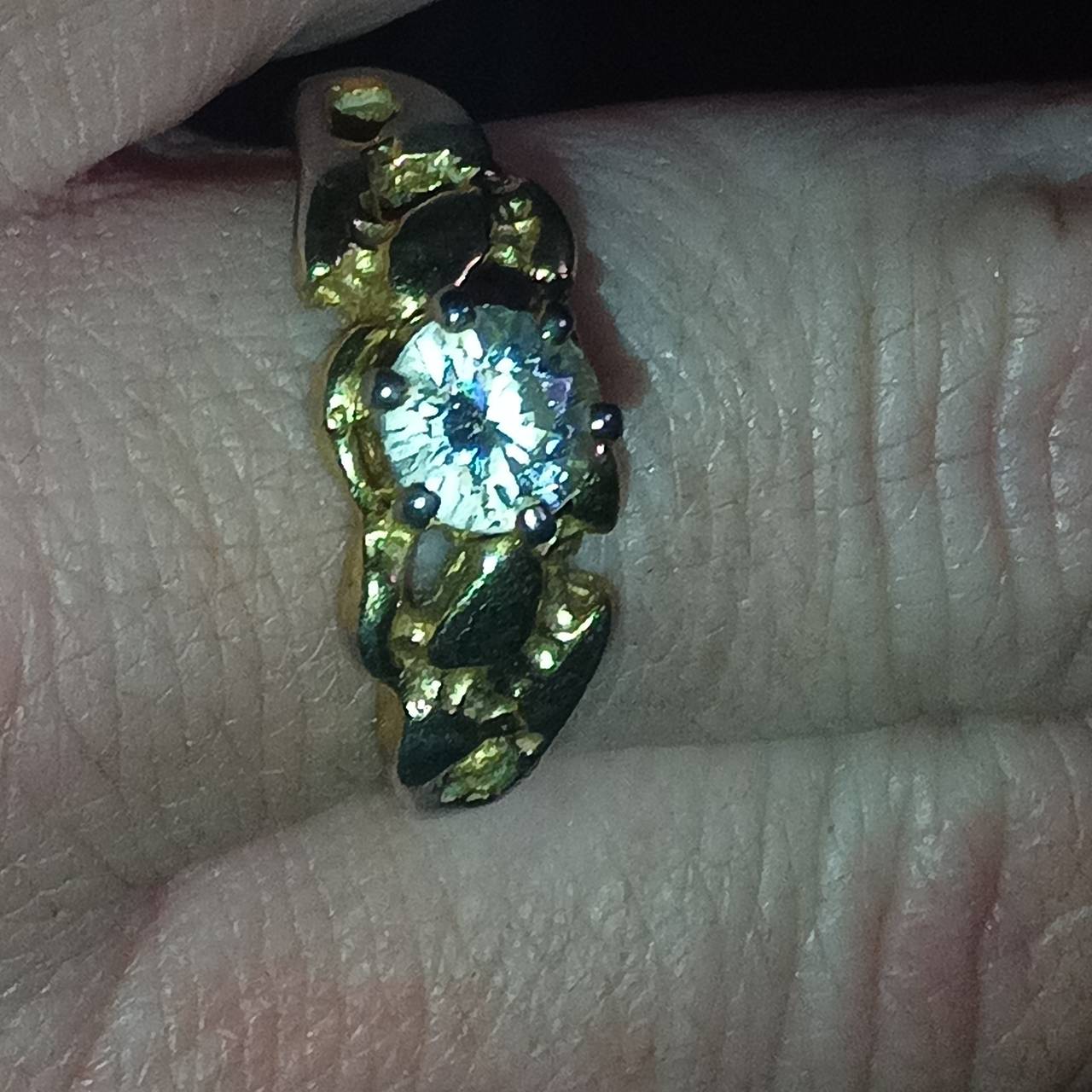 Gold Nugget Ring with Solitaire Stone