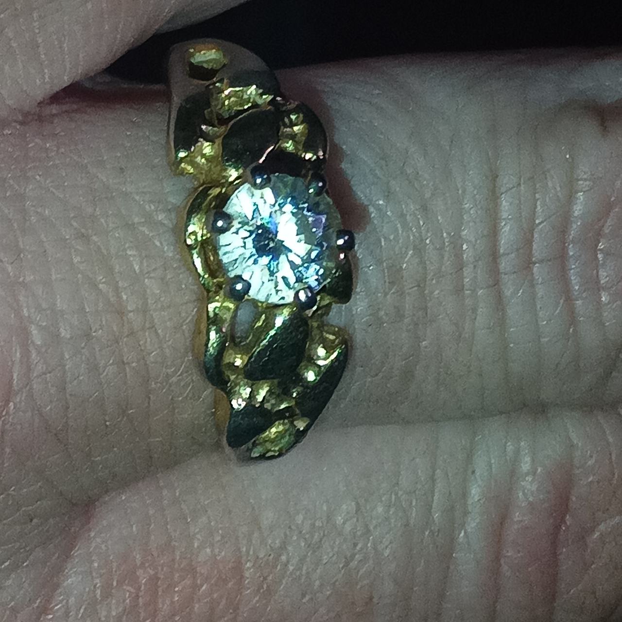 Gold Nugget Ring with Solitaire Stone