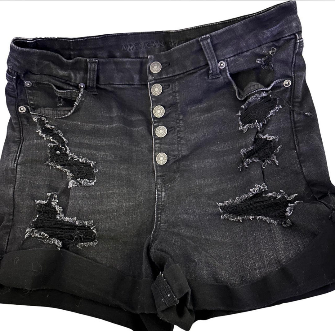 American Eagle High-Waisted Distressed Black Denim Shorts