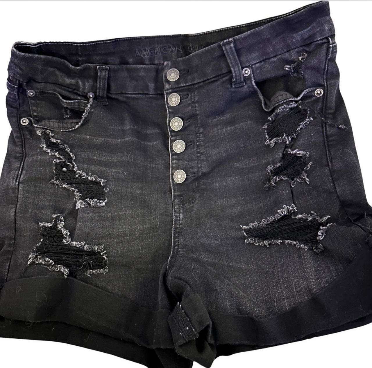 American Eagle High-Waisted Distressed Black Denim Shorts