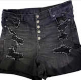 American Eagle High-Waisted Distressed Black Denim Shorts - Image 1