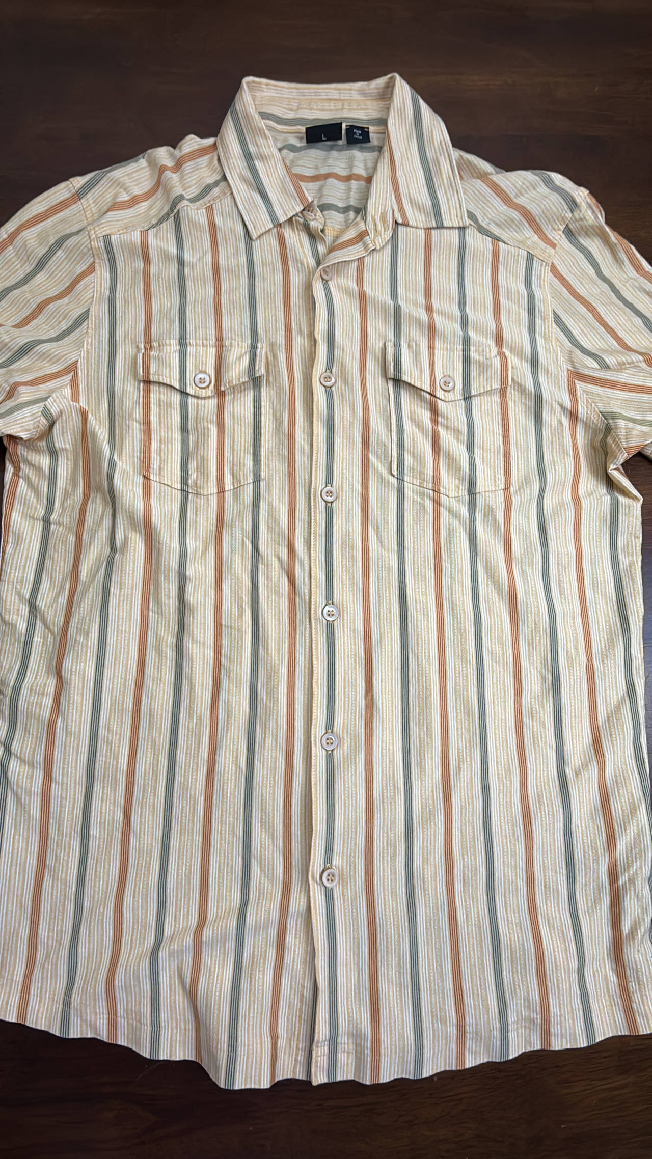 Hugo Boss Striped Short Sleeve knit Button Down Shirt Large