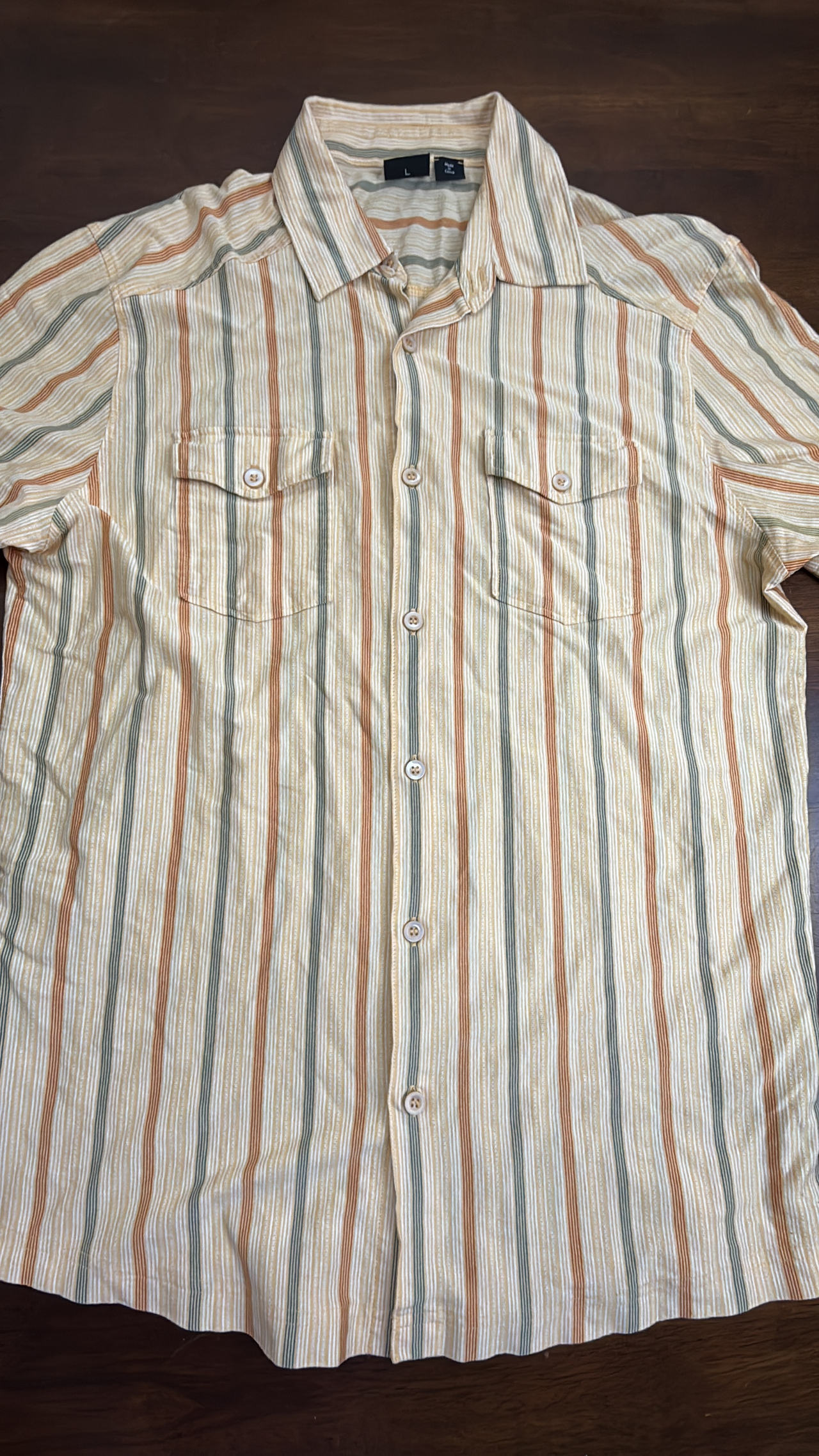 Hugo Boss Striped Short Sleeve knit Button Down Shirt Large