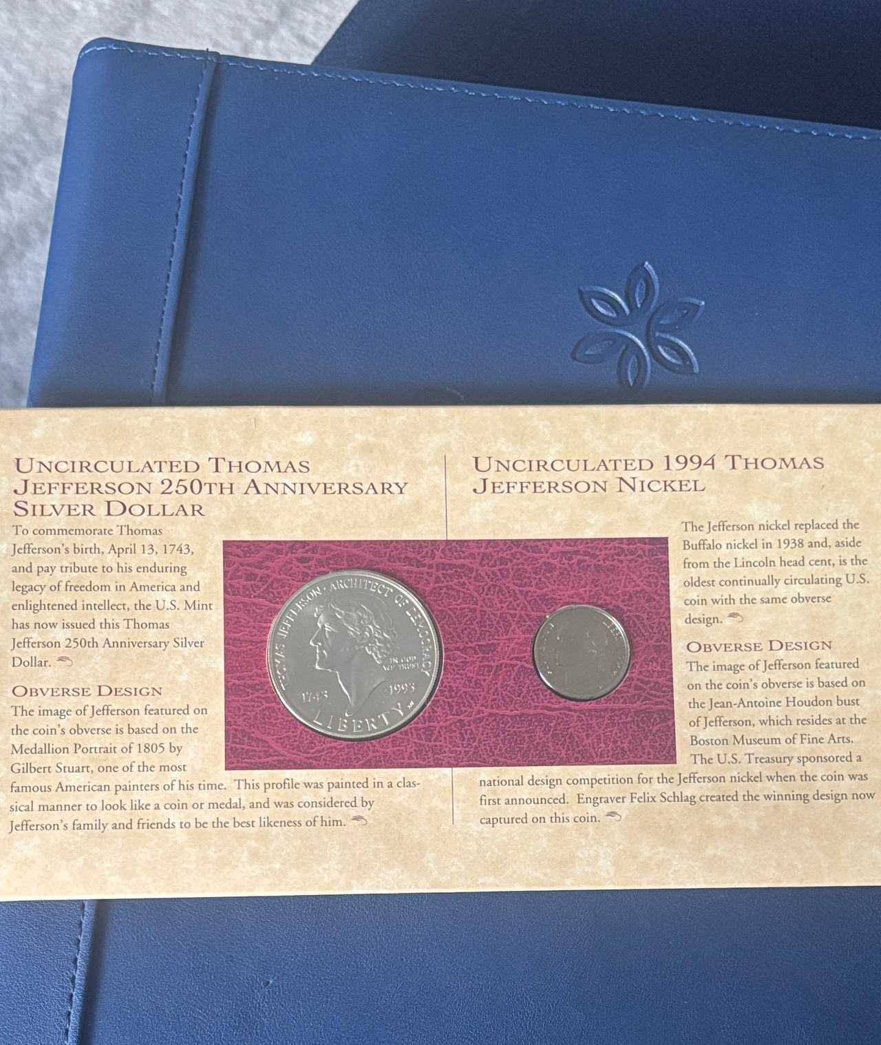 1994 Thomas Jefferson 250th Anniversary Coinage & Currency Set