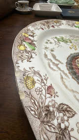 Japanese Transferware Turkey Platter Oval Brown 18" - Image 5
