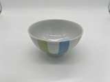 Vintage Japanese Porcelain Rice Bowl Blue Green Stripe Signed Footed Bowl 4.5” - Image 1
