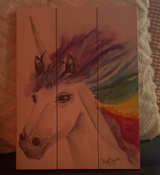 Cheryl Bogata Rainbow Unicorn Wood Slat Wall Art - Image 1