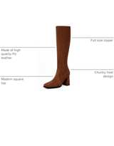 Modatope Knee High Boots Women’s Size 6.5 Brown Suede Chunky Heel Square Toe - Image 8