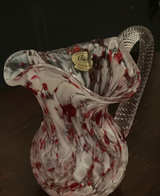 Chalet Art Glass Cranberry Splatter Pitcher Vintage MCM Mid-Century Sticker - Image 7
