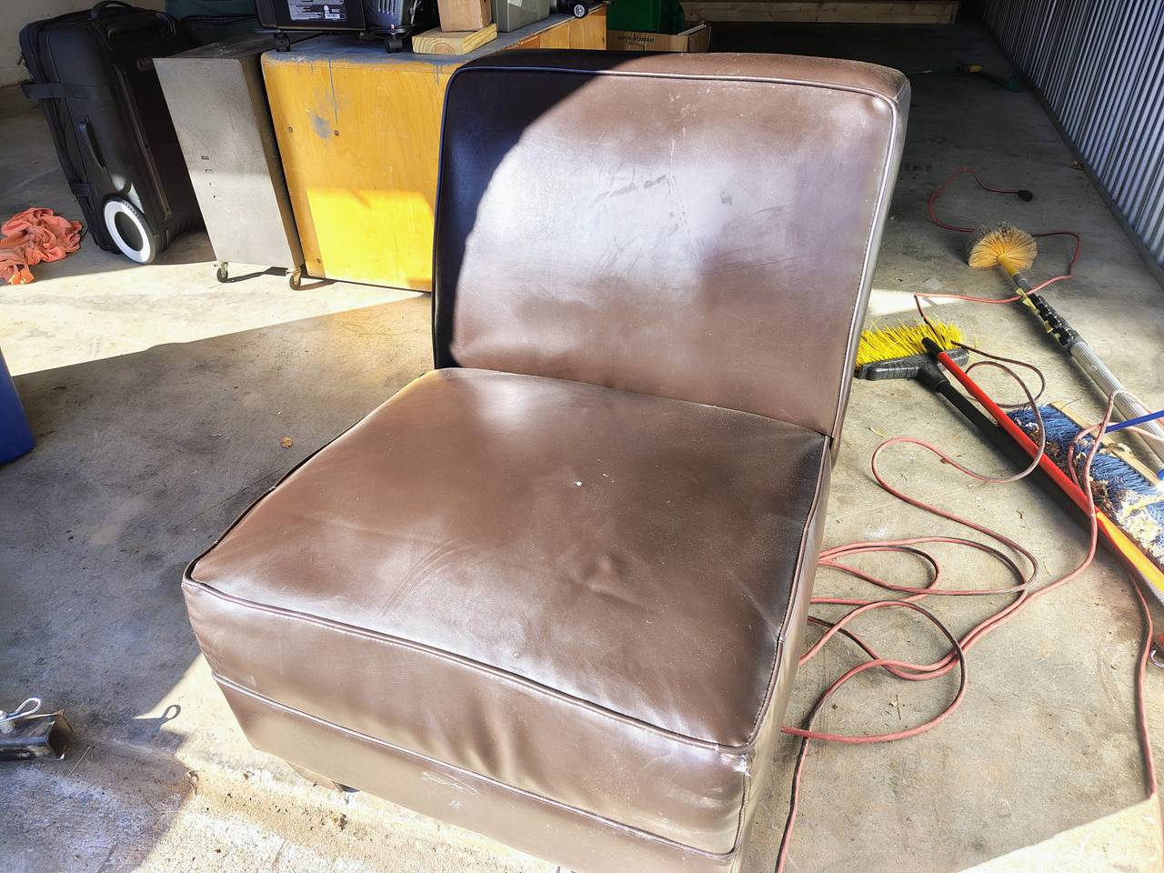 Brown Faux Leather Armless Slipper Chair