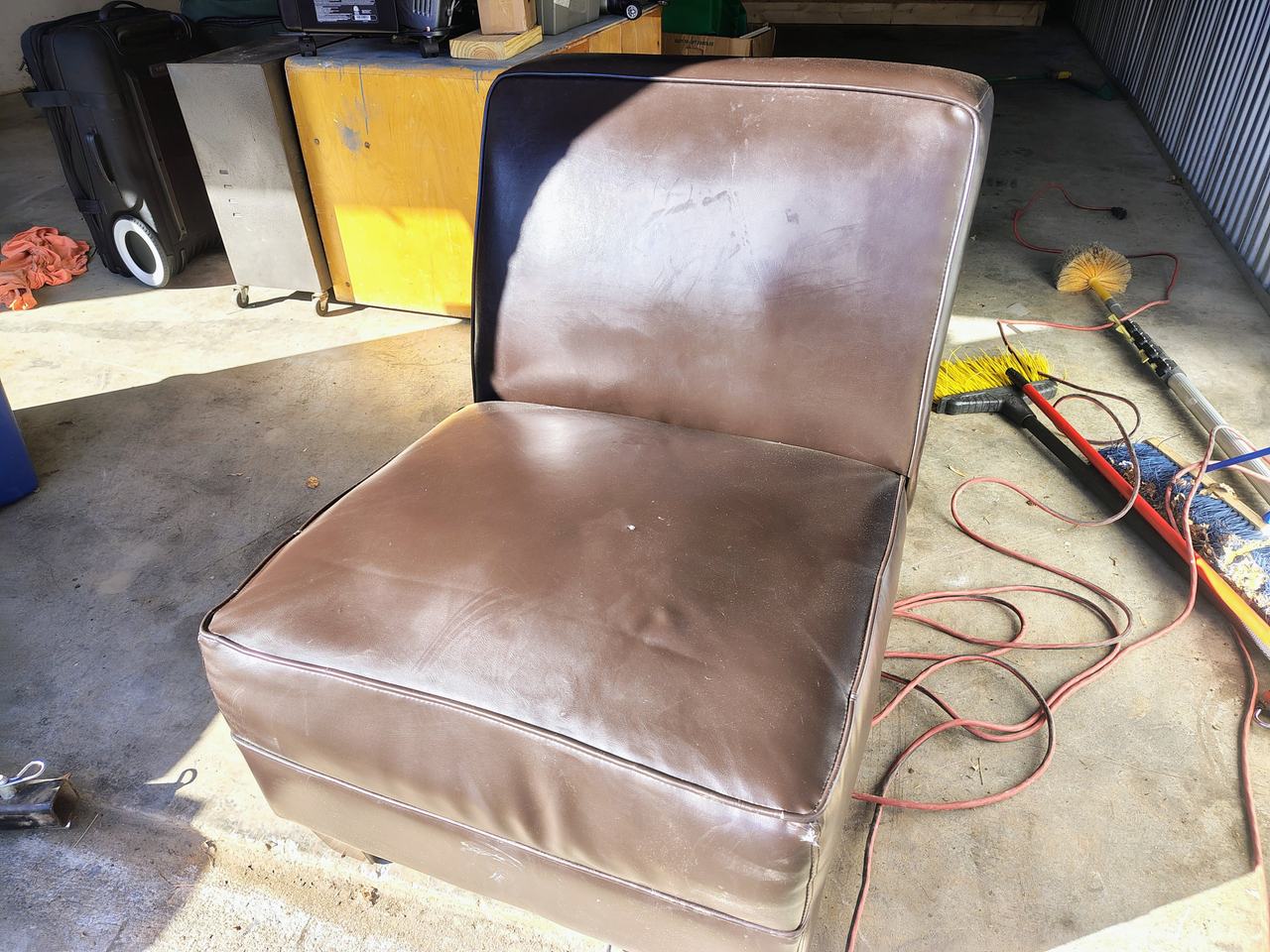 Brown Faux Leather Armless Slipper Chair