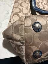 Coach Signature Hamptons Tote Bag with Blue Leather Trim - Image 3