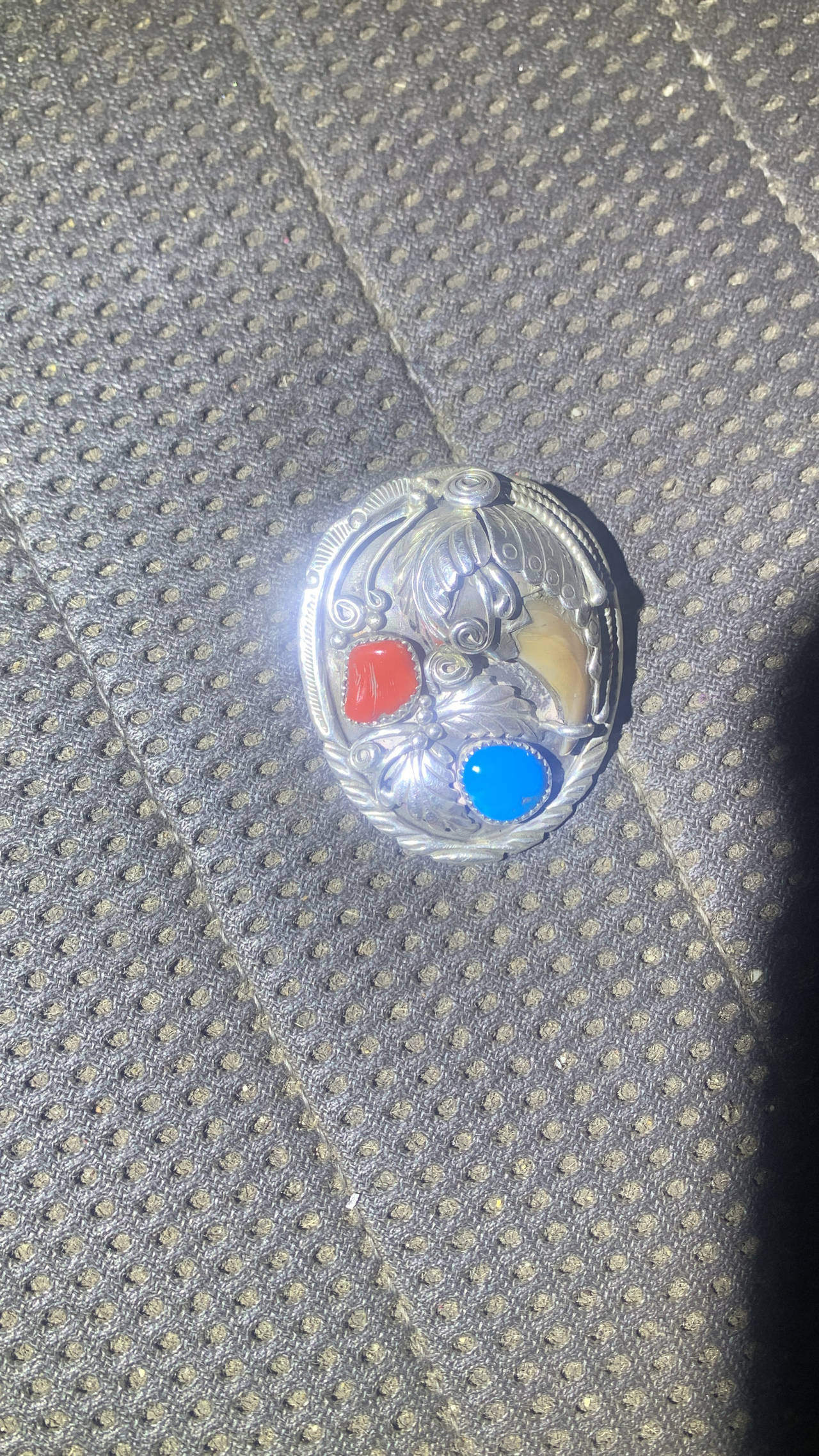 Vintage Navajo Style Turquoise Coral Bear Claw bolo