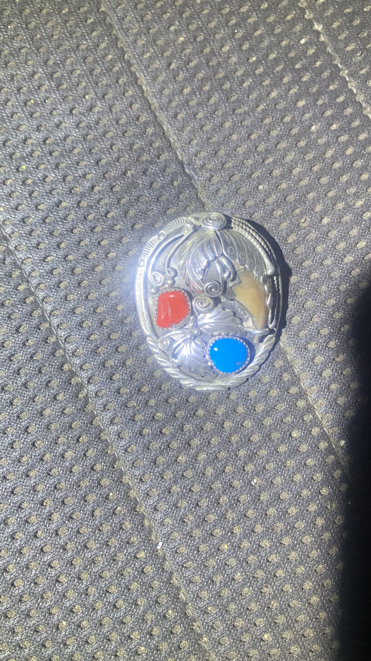 Vintage Navajo Style Turquoise Coral Bear Claw bolo