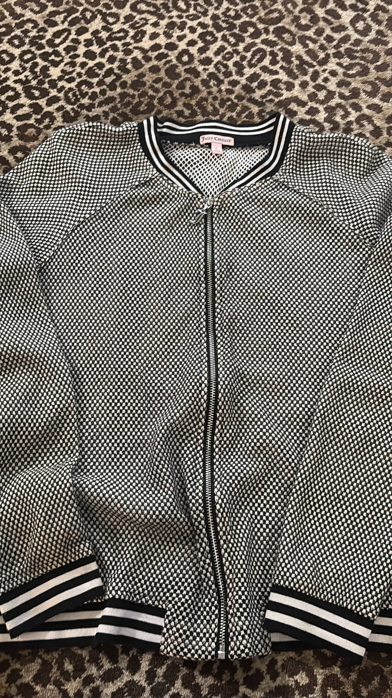 Juicy Couture Black and White Textured Knit Bomber Jacket