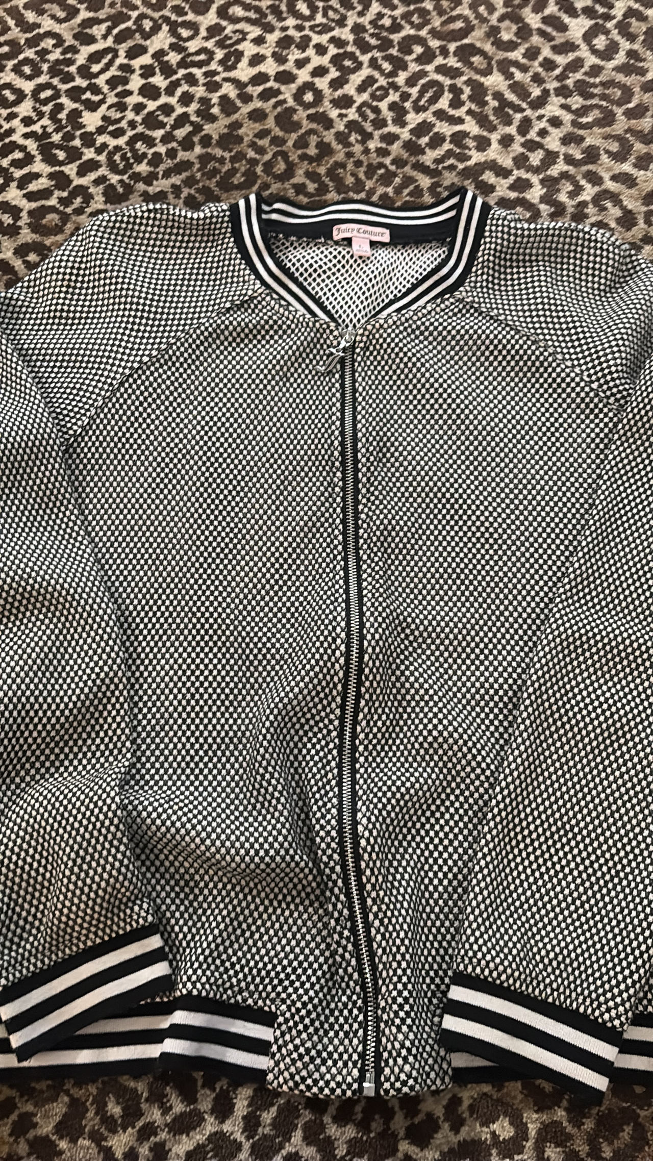 Juicy Couture Black and White Textured Knit Bomber Jacket