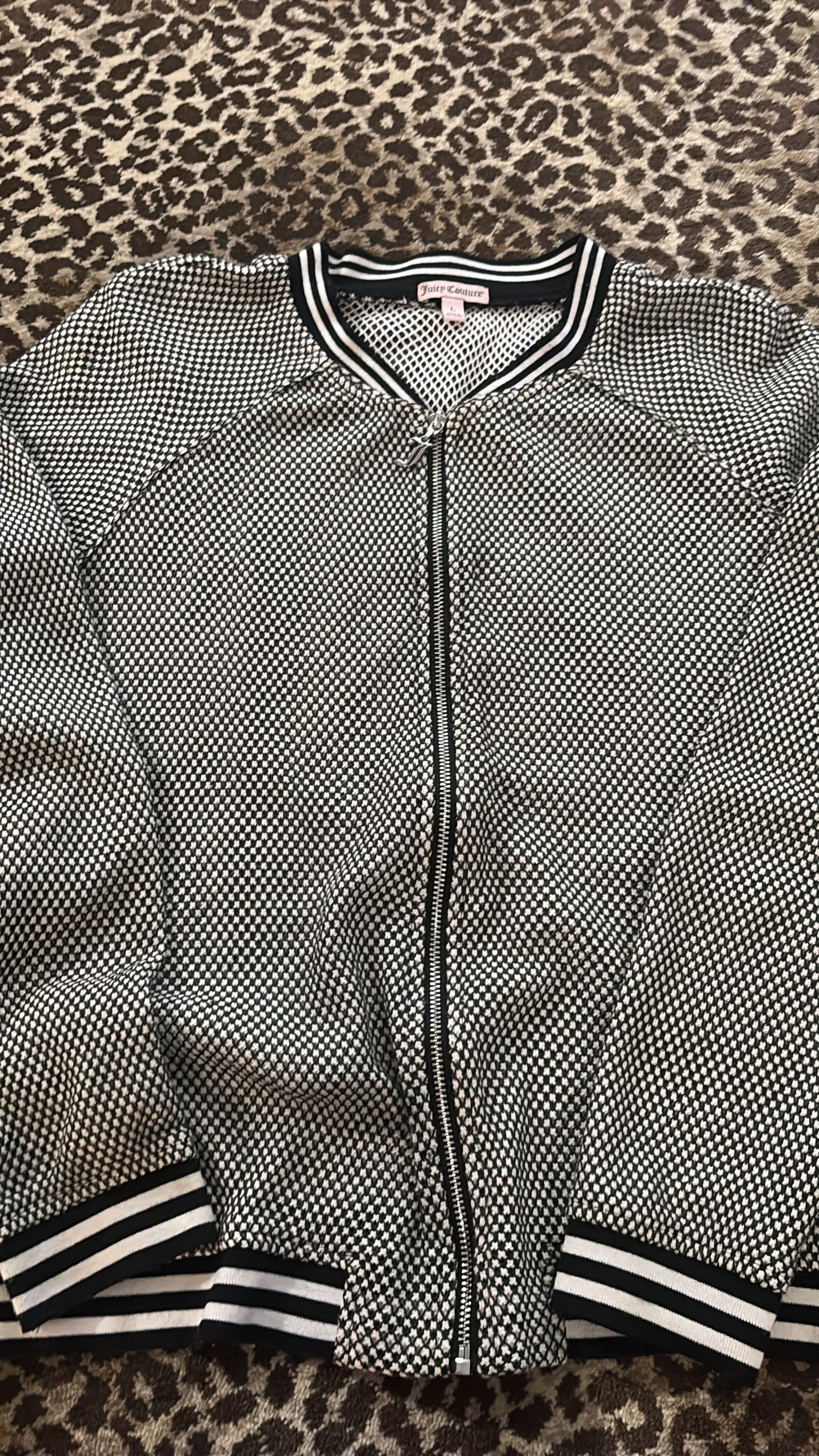 Juicy Couture Black and White Textured Knit Bomber Jacket