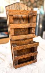 Vintage Oak Wall Mount Mail and Recipe Holder - Image 3