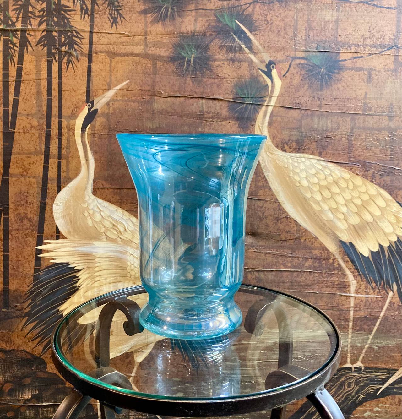 Blenko Aqua Blue Hand Blown Glass Vase