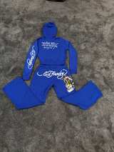 Ed Hardy Blue Tracksuit Set — Hoodie + Pants | Y2K Tattoo Graphic - Image 2