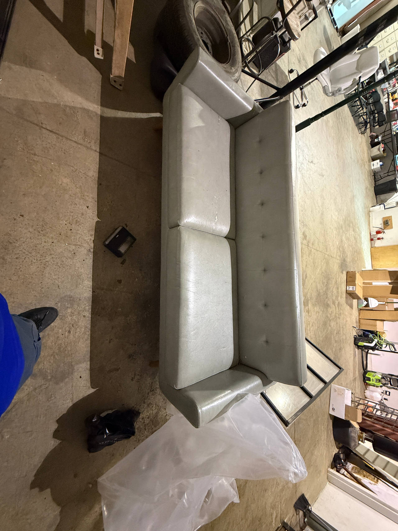 Vintage Mid-Century Modern Tufted Vinyl Sofa