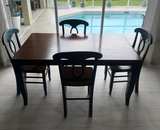 Dining Set Table 4 Chairs Two-Tone Blue & Cherry Wood Stain - Image 8