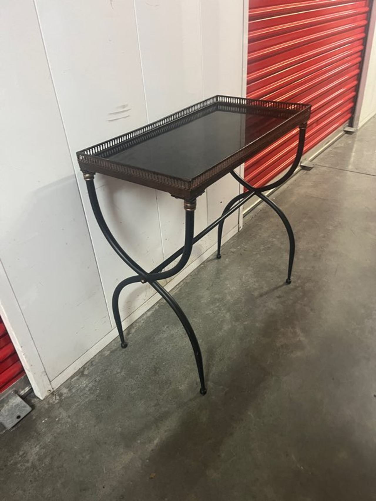 Metal and Glass Gallery Top Console Table